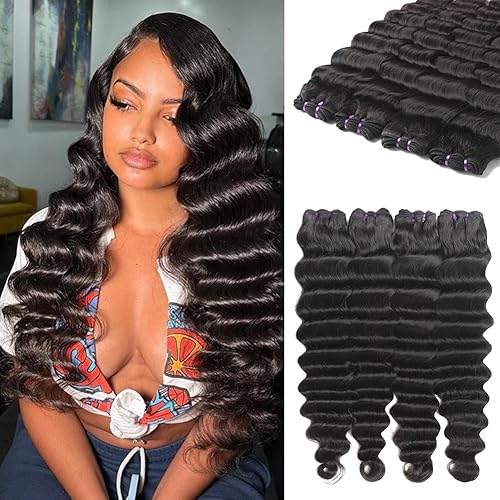 Aopusi 4 paquetes de cabello humano rizado profundo suelto (12, 14, 16, 18 pulgadas), 100% cabello humano brasileño sin procesar con ondas