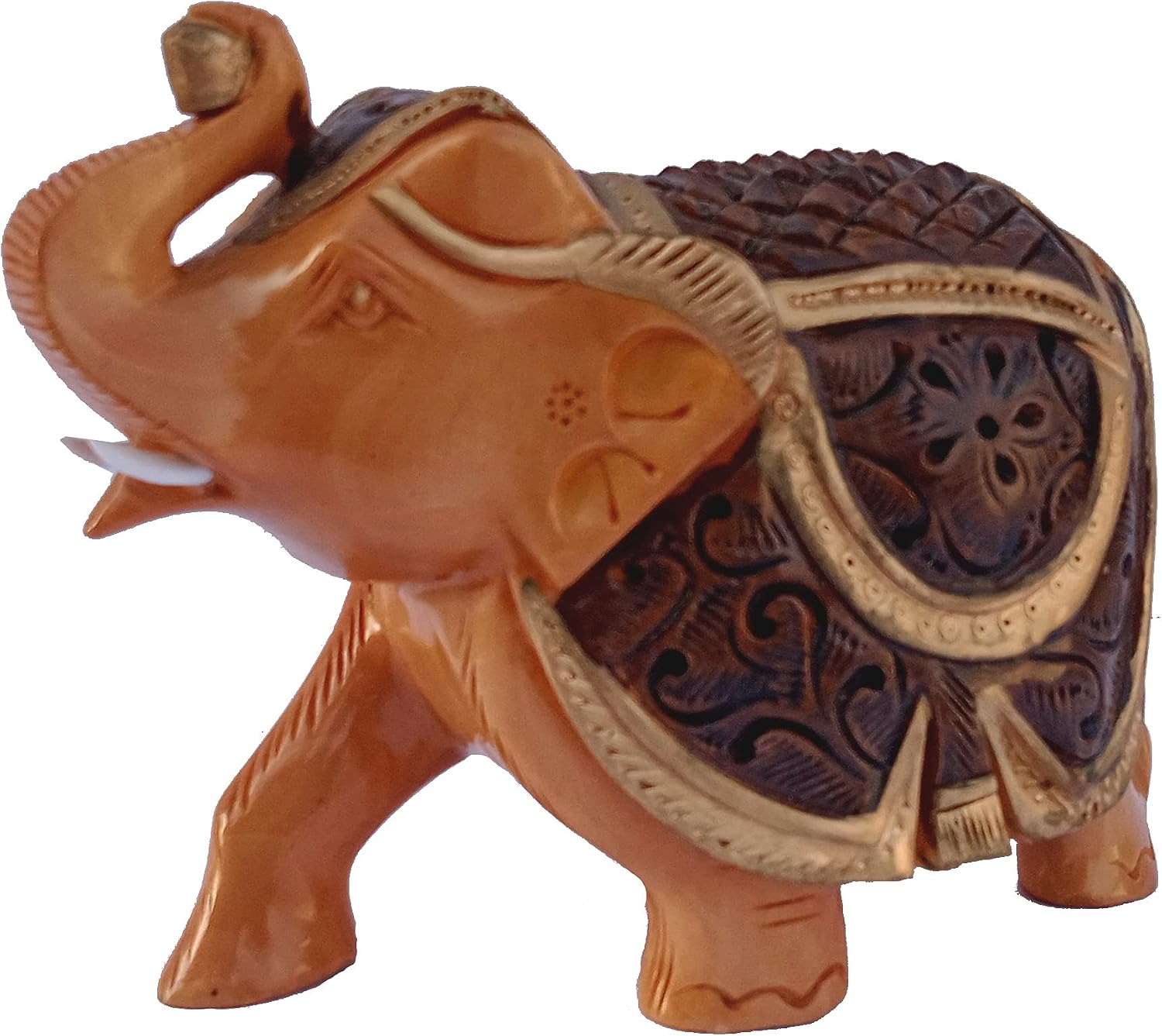 Purpledip Wooden Elephant Statue: Handmade Collectible Figurine (12343), Multicolor - Image 4