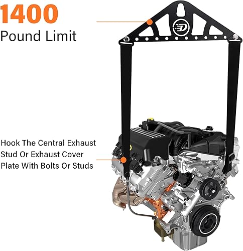 Miniatura 3 de Eslinga de elevación de motor resistente, correas de nailon ajustables de 2 o 4 puntos con placa de elevación de acero, capacidad de 1200 libras,