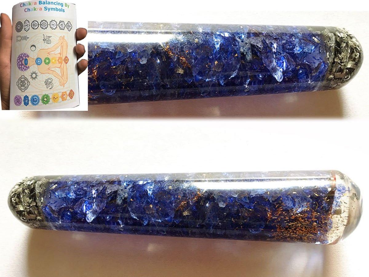 Energized Lapis Lazuli Orgone Rounded End Smooth Massage Wand Natural Gemstone Original Stone for Platonic Healing Genuine Crystal Divine EMF Protection Gift Christmas Father's,Mother's Day