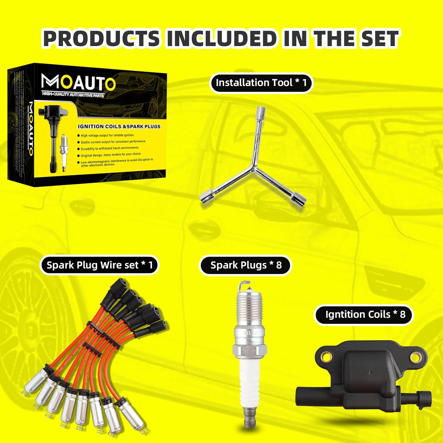 Set of 8 Ignition Coils Pack 12570616 UF413 & 8 PCS Iridium Spark Plugs with Wire Set Compatible with Buick LaCrosse Allure Rainier Cadillac CTS Escalade ESV EXT Chevrolet GMC Hummer Isuzu V8