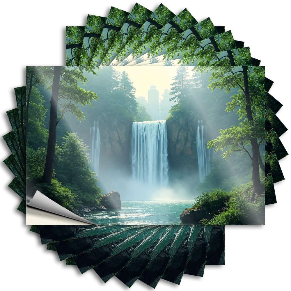 Fzfn Colour Majestic Waterfall Amidst Lush Greenery Decal Gaming Room Accessories Self Adhesive | Fluffy Helmet Vinyl Sticker Pack For Winter(12X18cm)
