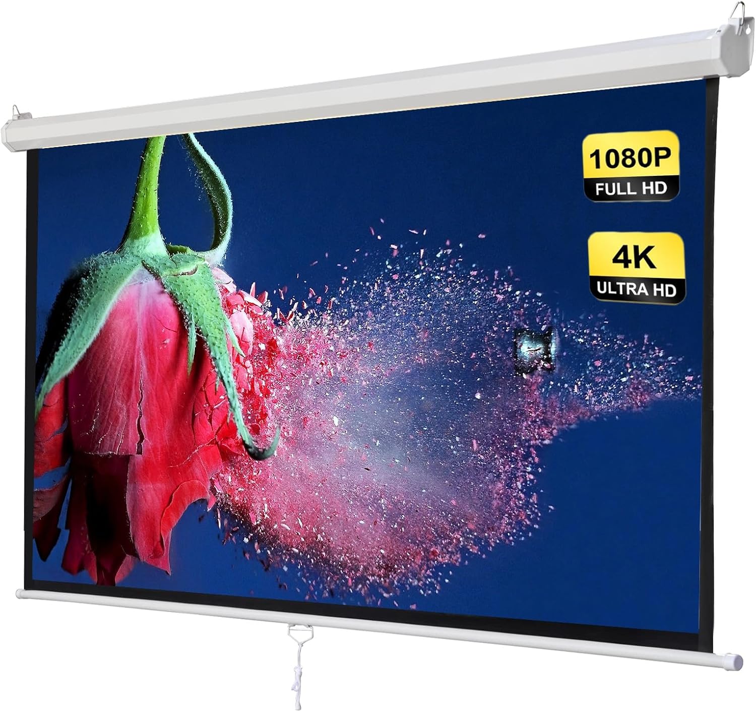 60 Inch Manual Pull Down Projector Screen, 16:9 4:3 Projection Screen with Slow Retract Mechanism, 4K HD Retractable Portable Projector Screen for Home Theater Movie Office Game(16:9)