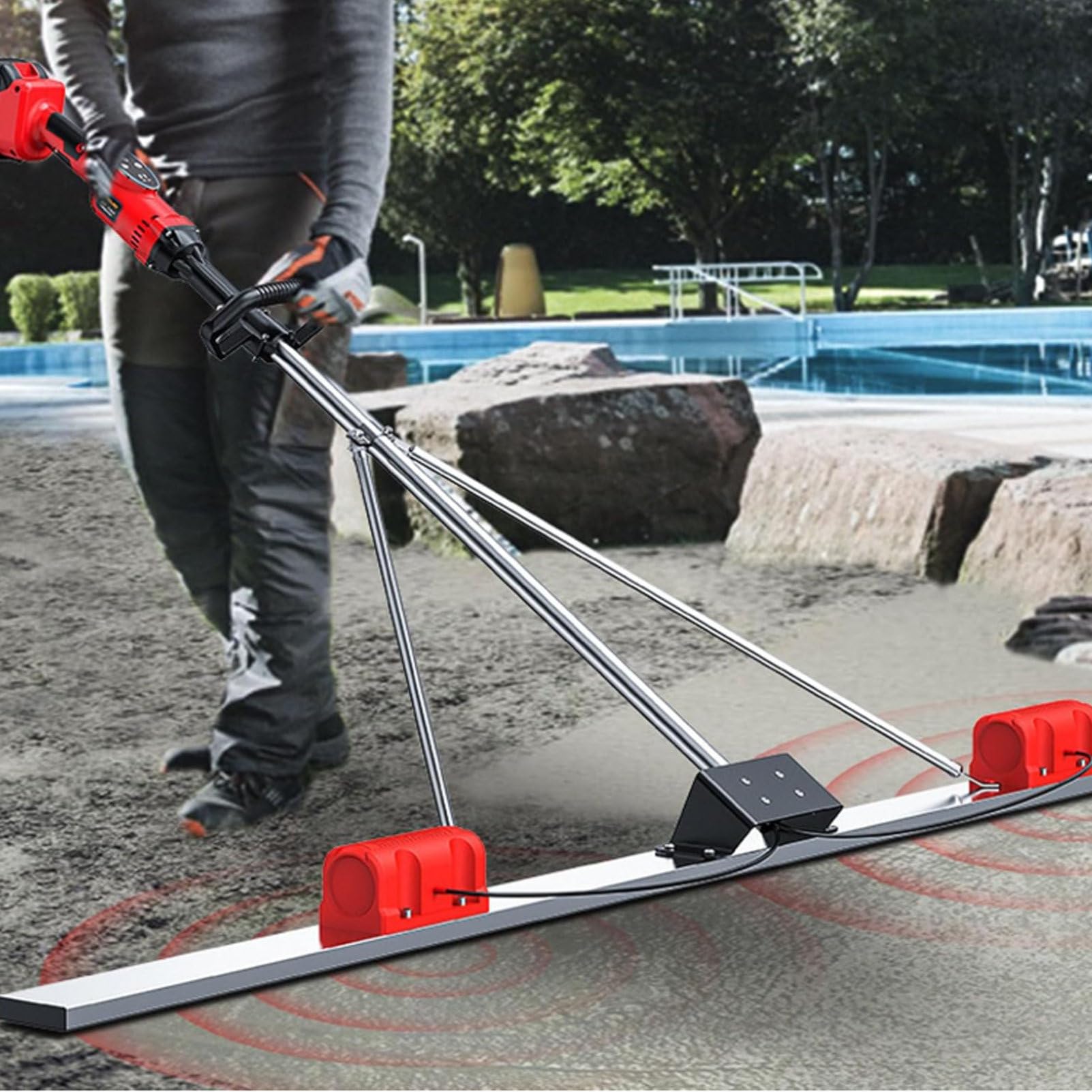 Elektrischer Estrich Zement Nivelliermaschine, Power GläTtekelle Vibration Beton, Mit 9 Geschwindigkeit Einstellung, FüR StraßEnbau 2*Battery-1.5M