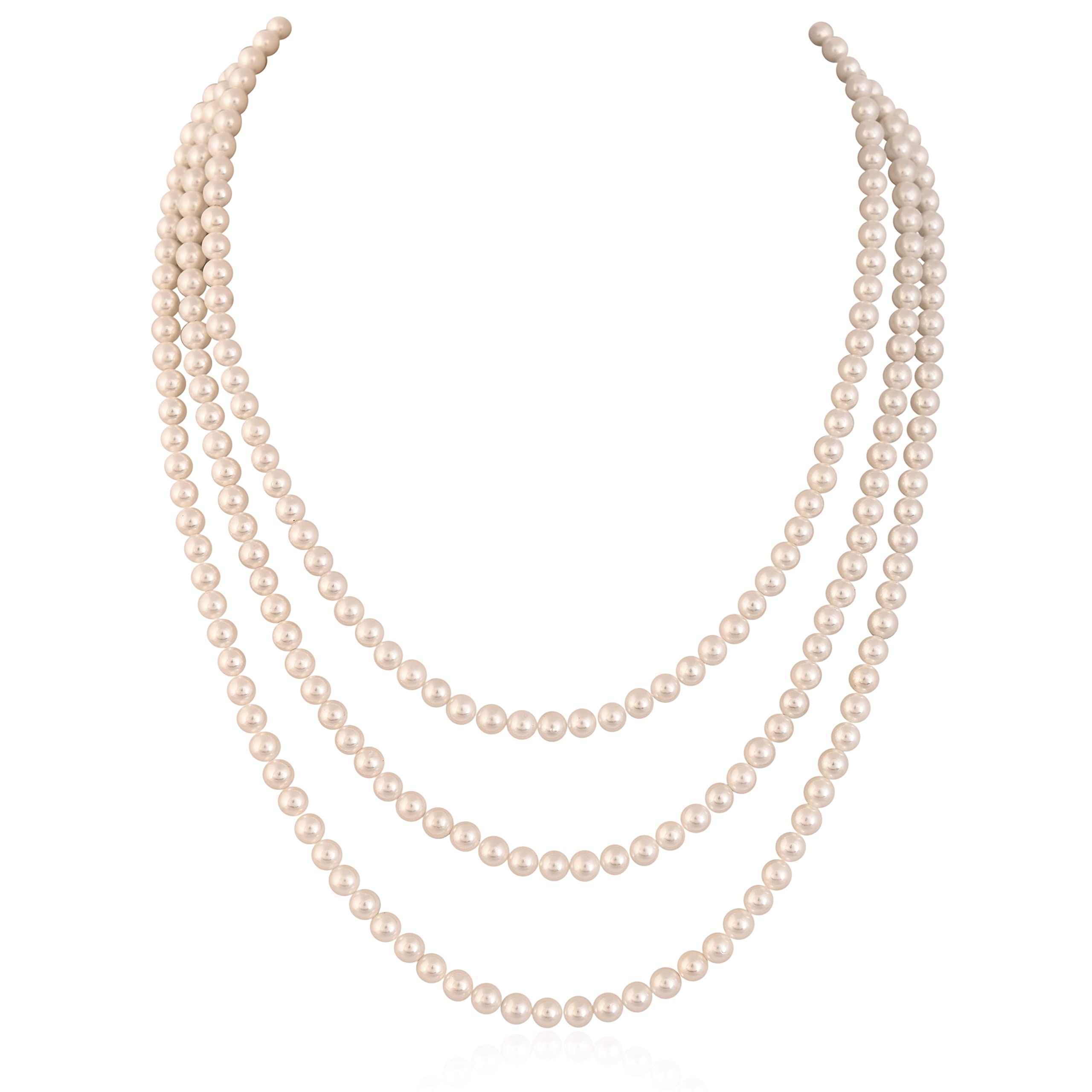 Ratnavali Jewels Pearl Necklace 3 Three Line 5mm White Round Pearl Long necklace Set With Back lock For Women/Girls (B0BCZDS9K7) Amazon Price History, Amazon Price Tracker