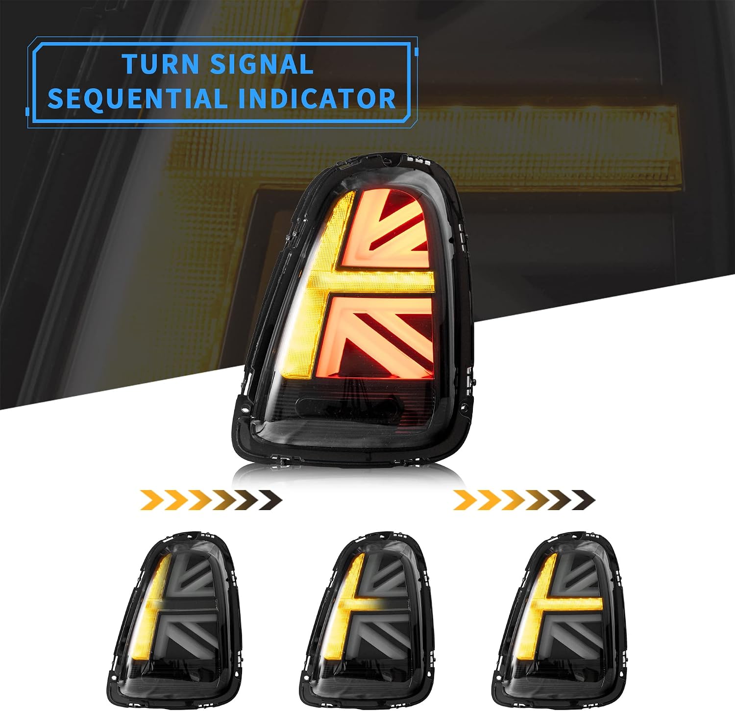 Close-up of the taillight demonstrating the sequential turn signal indicator in action.