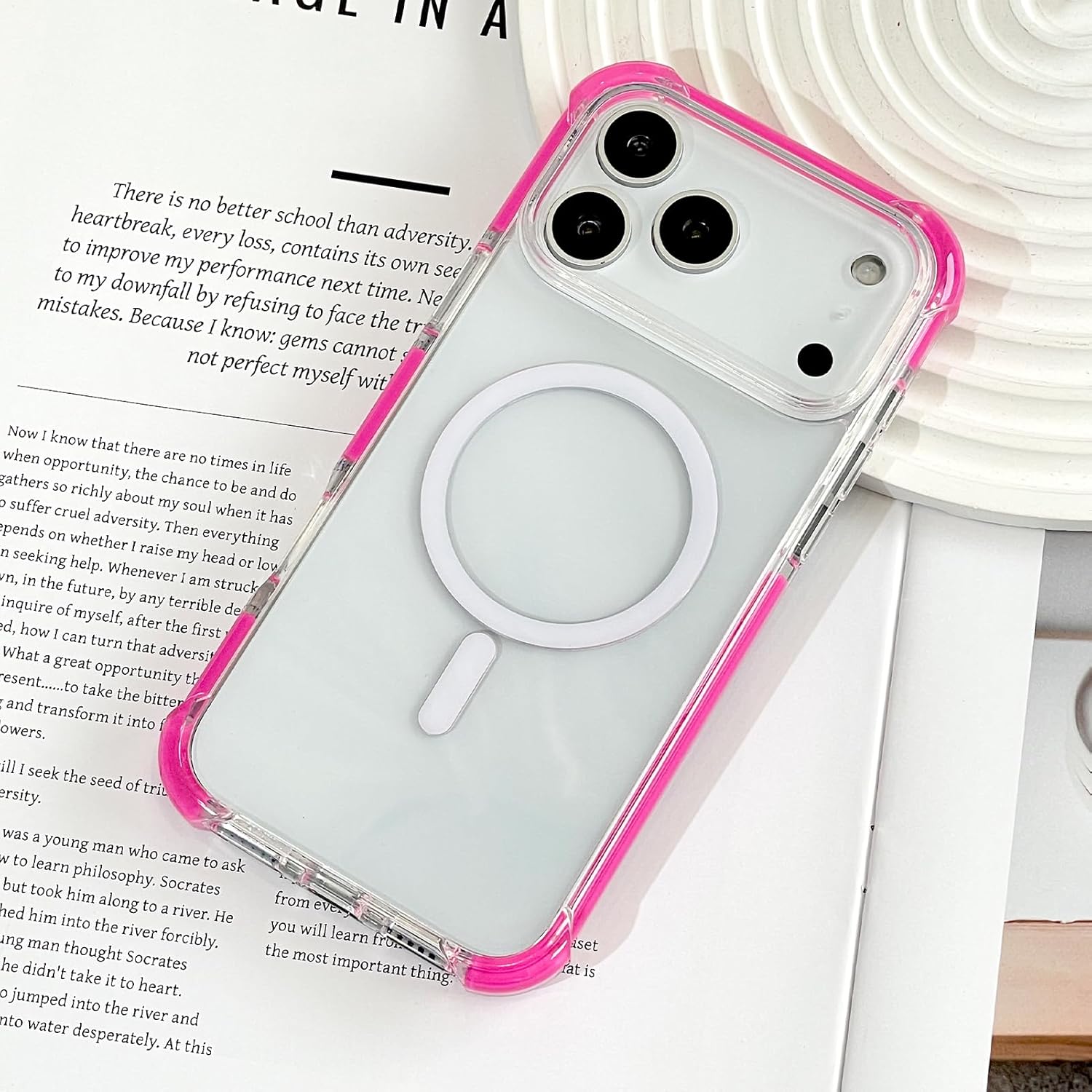 SAKUULO Magnetic Case for iPhone 17 Pro Max Compatible with Magsafe, Slim Anti-Slip Military Shockproof Protective Bumper Clear Cover 6.9 Inch for Women Men, Hot Pink - Image 2