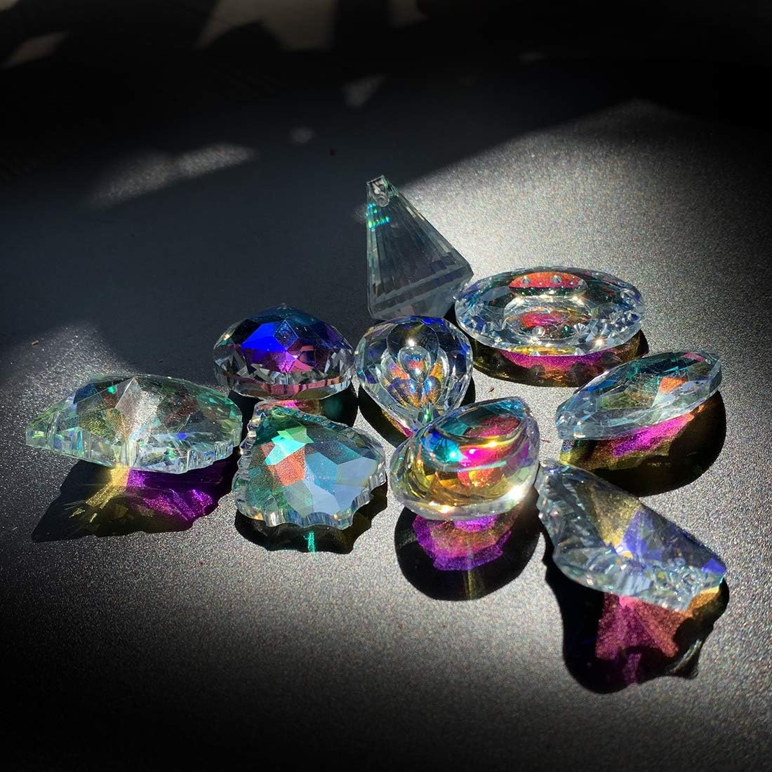 H&D HYALINE & DORA 10pcs Coloful Crystal Chandelier Lamp Lighting Drops Pendants Prisms Hanging Glass Prisms Parts Suncatcher Home Car Decor