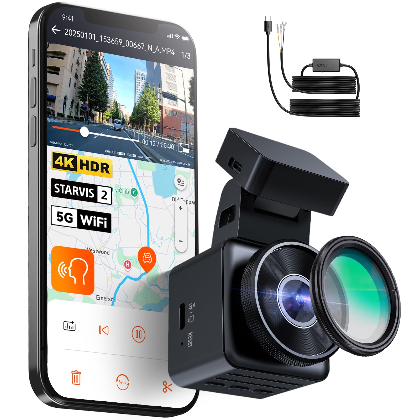 Bundle-2 Items Vantrue E1 Pro Dash Cam Hardwire Kit 4K Mini Dashcam Front STARVIS 2 IMX678 Night Vision