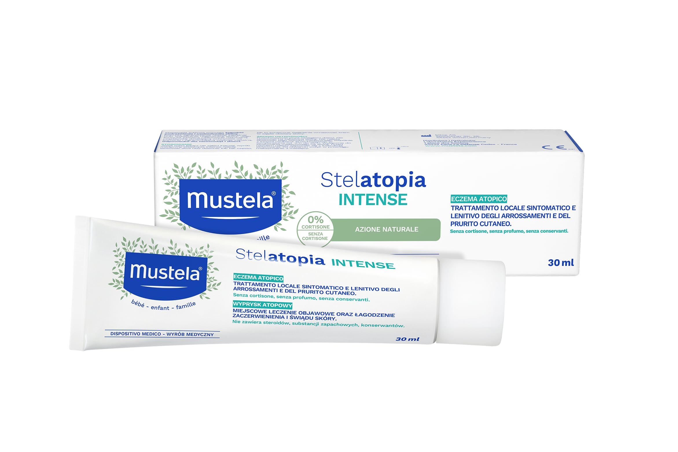 Mustela Stelatopia Crema Intensa Eczema Atópico, Aceite de Oliva y Manteca de Karité, Rostro y Cuerpo, Lactantes, Niños, Toda la Familia - Alivia rojeces y picores, Sin Cortisona (30ml)