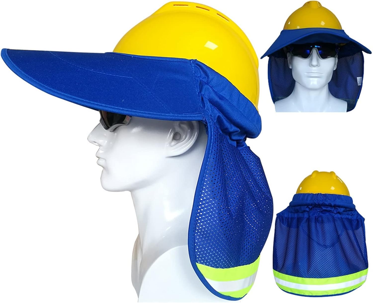 INLIMA Hardhat Hard Hat Neck Sun Shade with Visor Yellow Reflective Hard Hat Accessories Riding Sunshade (Color : Blue)