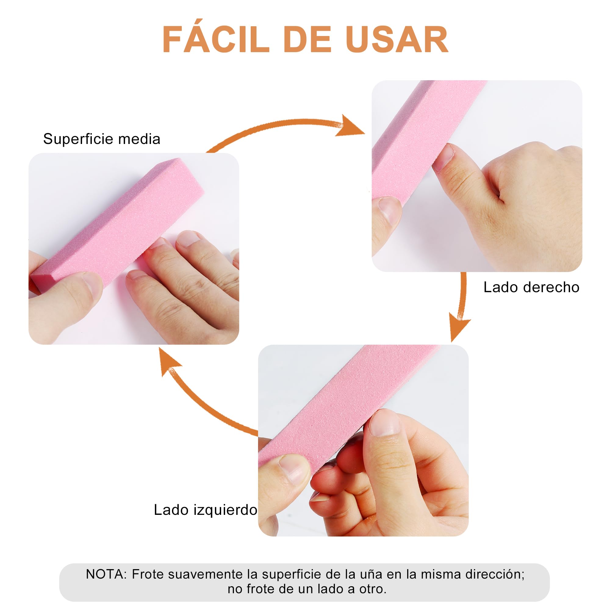 Bloque Pulidor de Uñas(5 Blanco+5 Rosa), Lima Uñas Profesional de Esponja, Pulidor Uñas de 4 Caras, Palitos de Naranjo Manicura Integrados para Salón y Uso Doméstico — view 4