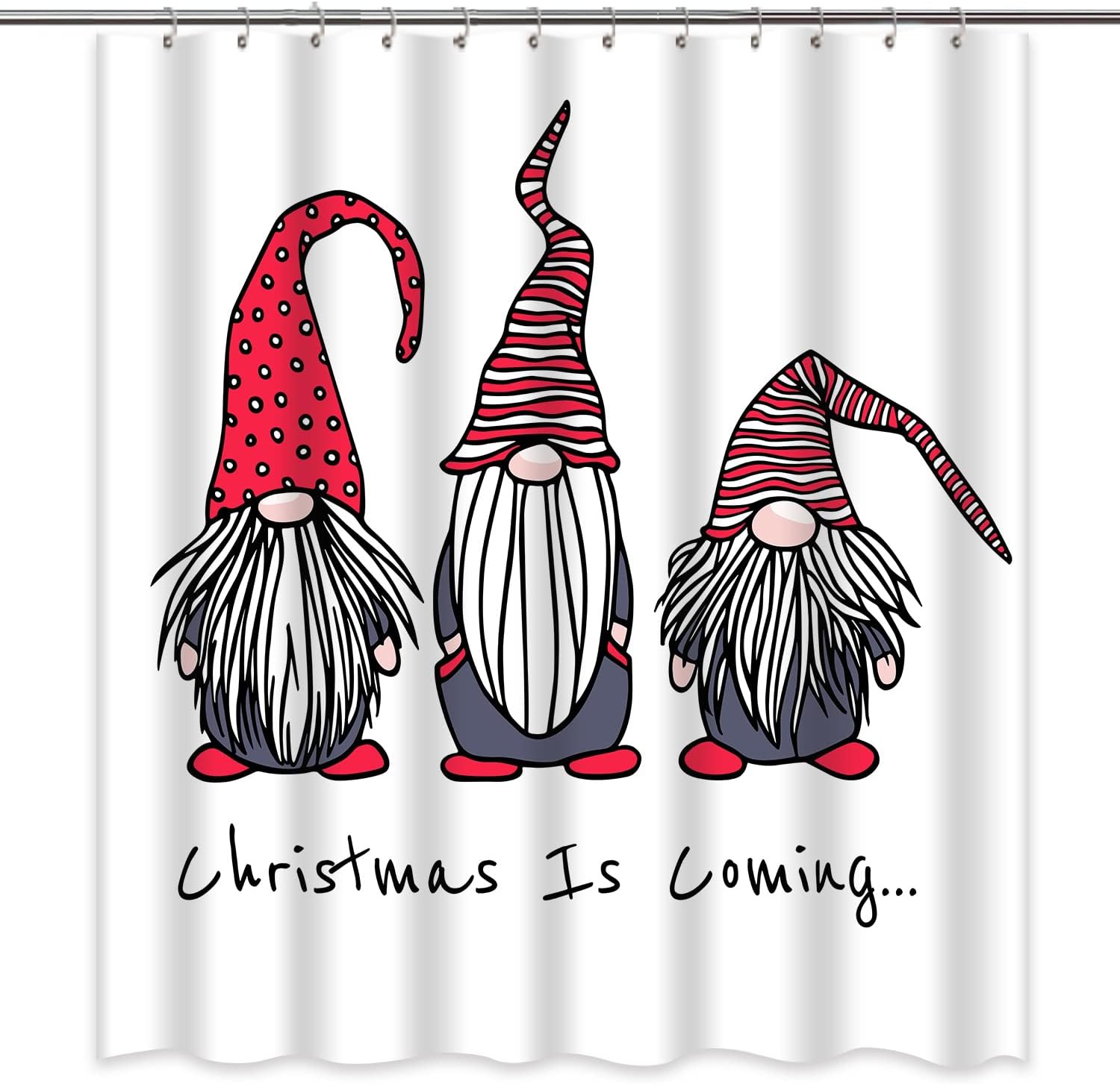 loyapobo Christmas Gnomes Shower Curtain Cute Red Santa