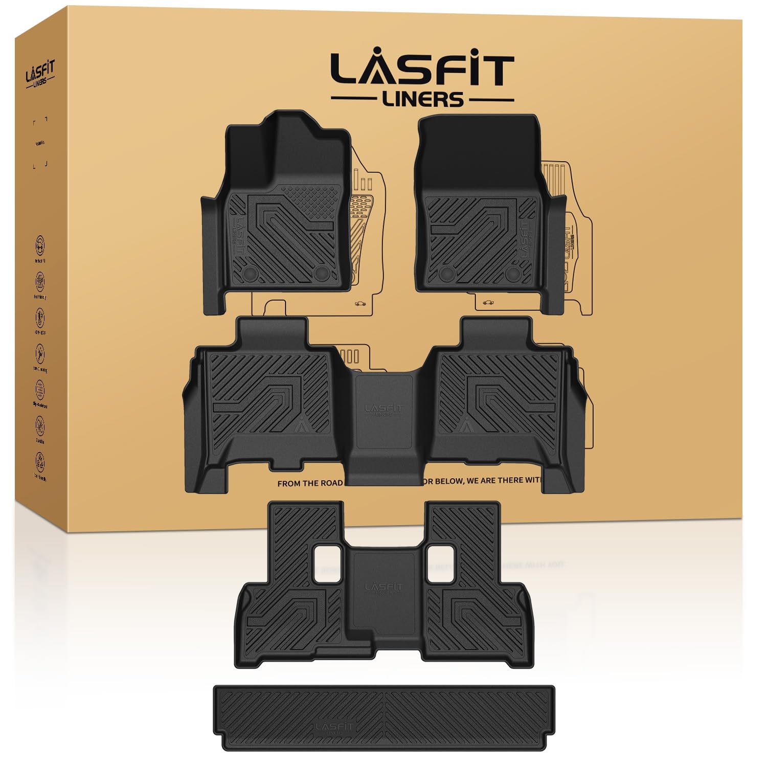 LASFIT Floor Mats Cargo Mat for Toyota Sequoia 2023-2026 TPE All Weather Protection Rubber Car Liners Custom Fit