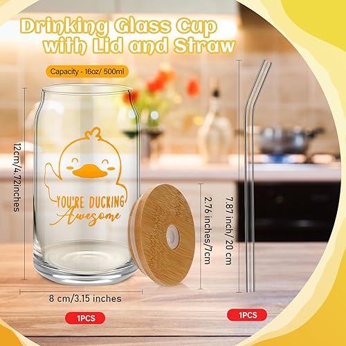Miniatura 2 de Tioncy Vasos para beber con tapas y pajitas de bambú de 16 onzas, regalo de agradecimiento con letrero de pato, regalos de agradecimiento