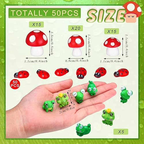 Miniatura 2 de 130 piezas de mini hongos, rana, pequeña mariquita, mini hongos rojos, decoración de tartas, figuras en miniatura, setas de jardín, setas de rana,