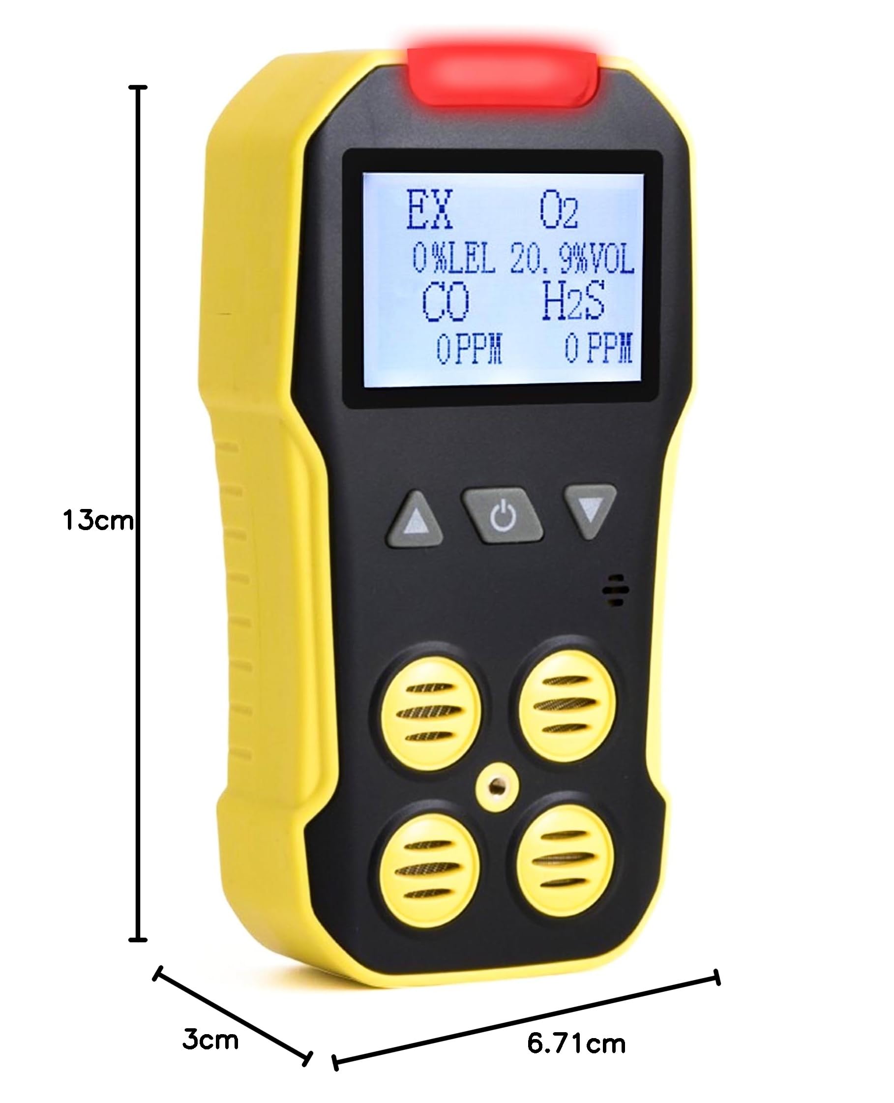 Detector de 4 Gases | O2, CO, H2S, LEL | EU Certificado de Calibración. | Recarga USB | Alarmas sonoras, visuales y por vibración | Pantalla Grande con retroiluminación |