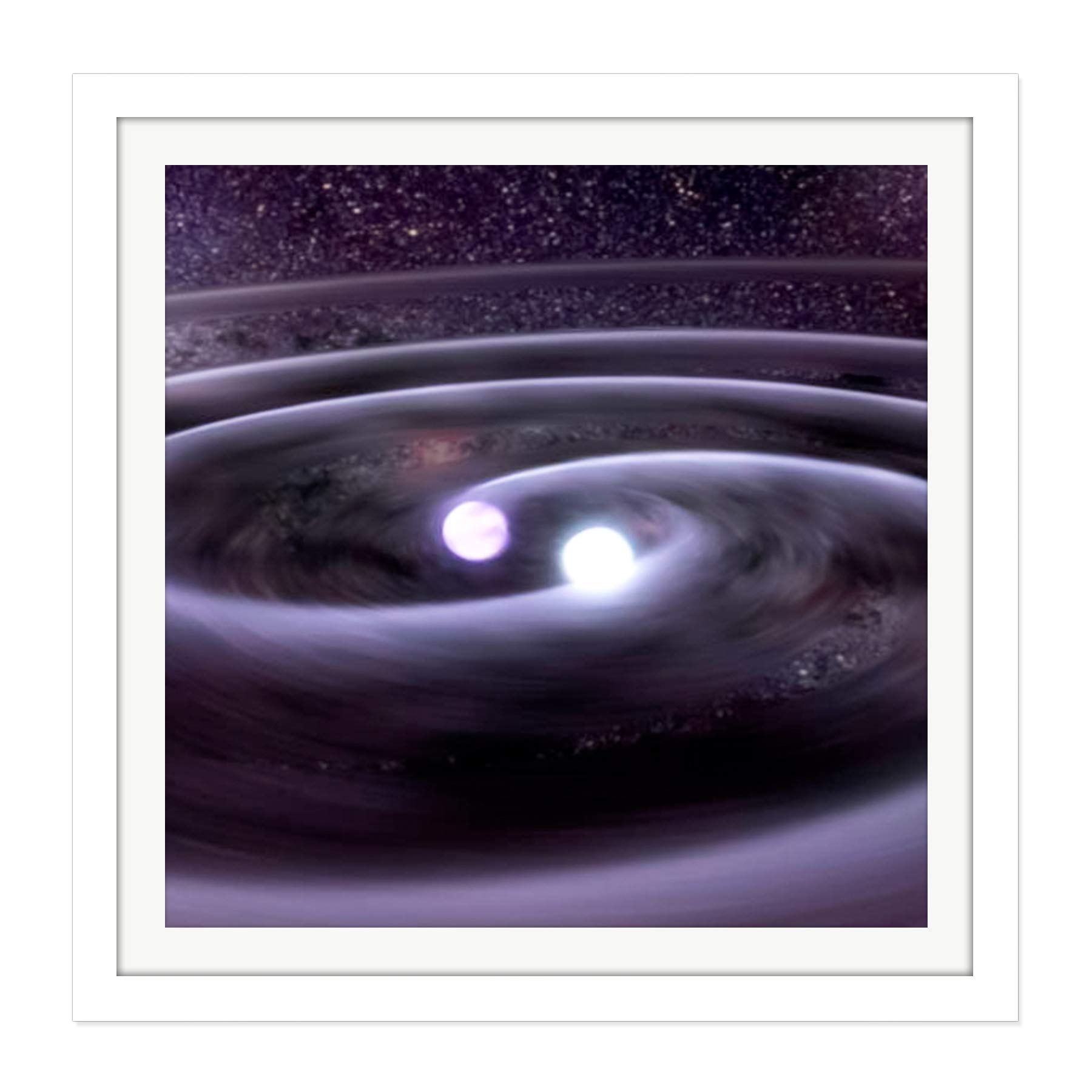 Space NASA Binary Star System Concept Illustration Square Wooden Framed Wall Art Print Picture 16X16 Inch