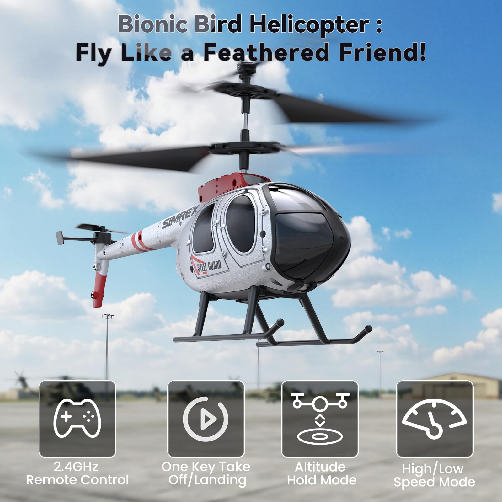 SIMREX Helicóptero RC para niños y principiantes | Mantenimiento de altitud, 2 velocidades, recargable con 2 baterías, juguetes para interiores y exteriores, niños y niñas