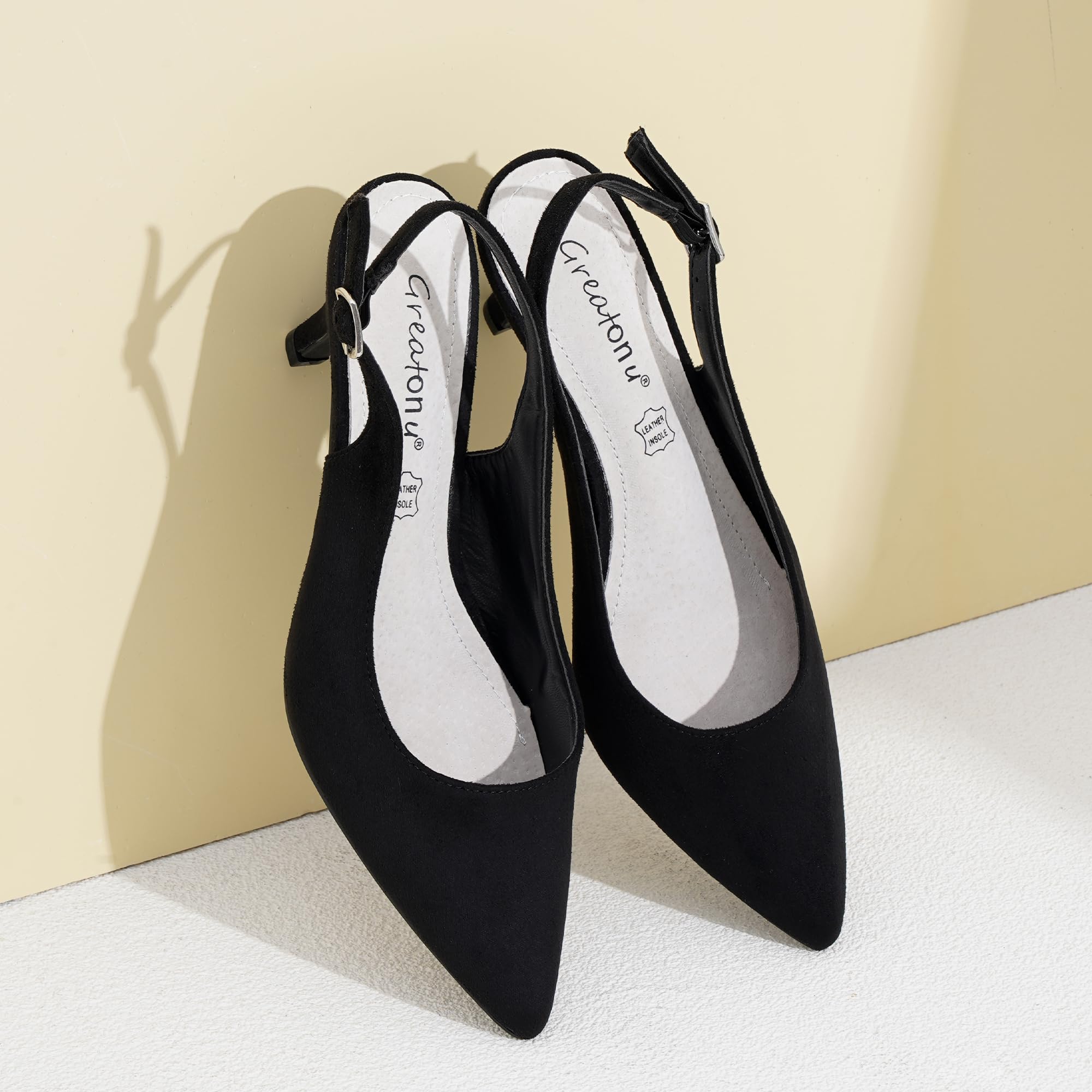 Greatonu Slingback Donna Scarpe Eleganti Decollete con Tacco Medio a Gattino e Punta