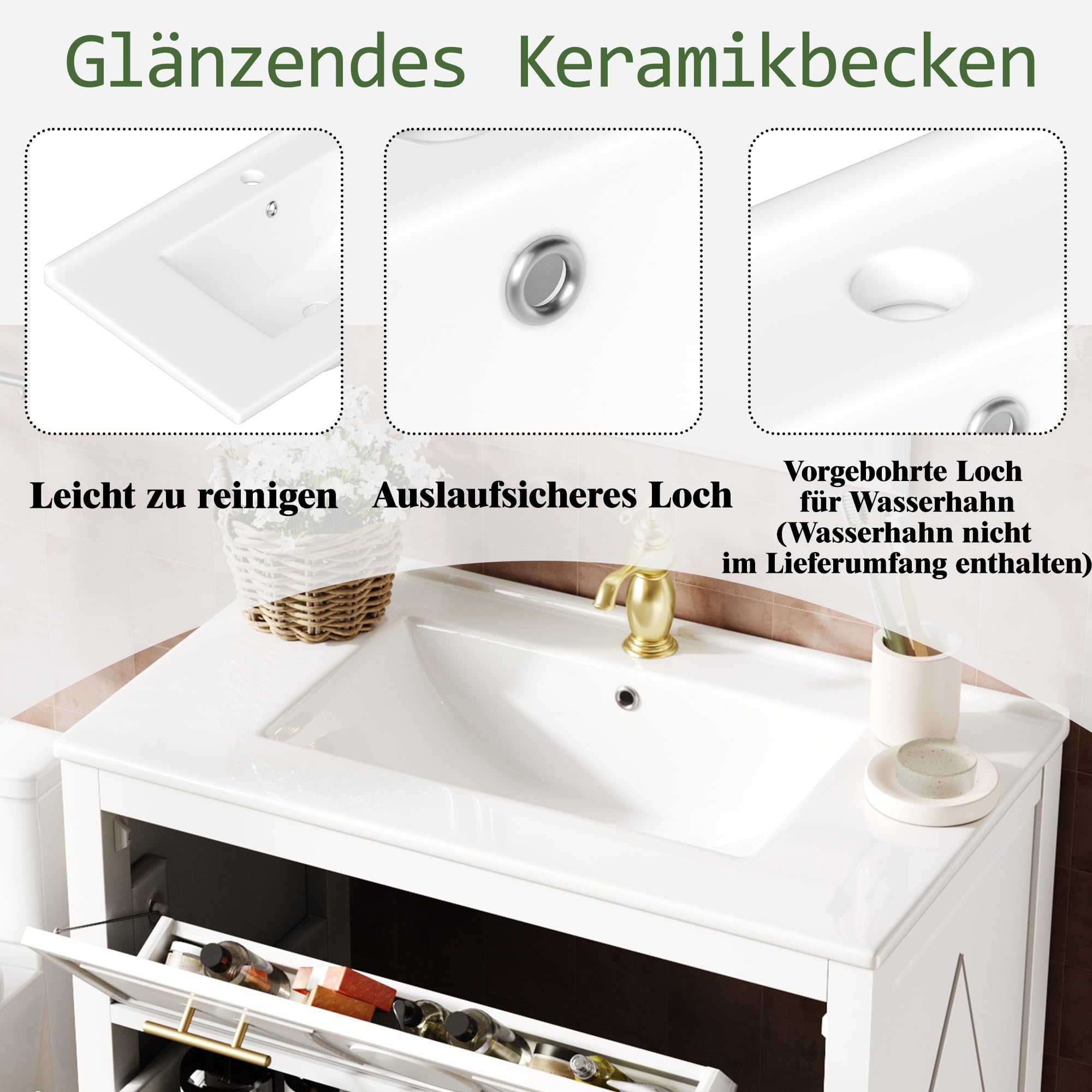 Mueble bajo Lavabo 81 cm con Lavabo de cerámica, 3 cajones