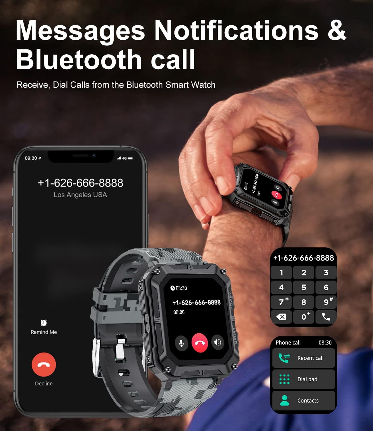LIGE Military Smart Watches for Men, Bluetooth Call(Answer/Dial Calls) 1.83'' IP67 Fitness Watch Tracker for Android Phones and iPhone Compatible 123 Sports Modes Watch with Heart Rate Sleep Monitor