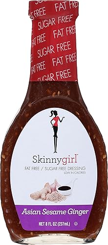 Skinnygirl Aderezo para ensalada sin grasa, jengibre asiático de sésamo sin azúcar, 8 onzas