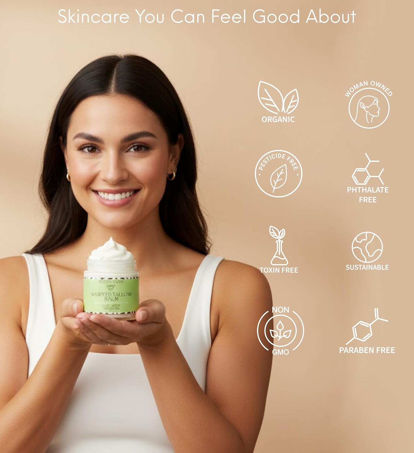 Organic Whipped Beef Tallow + Rosehip Oil for Face & Body Moisturizer Cream Lotion Balm Natural Grass Fed and Finished Body Butter for Dry Cracked Sensitive Skin Care Unscented Fragrance Free 4 Fl Oz