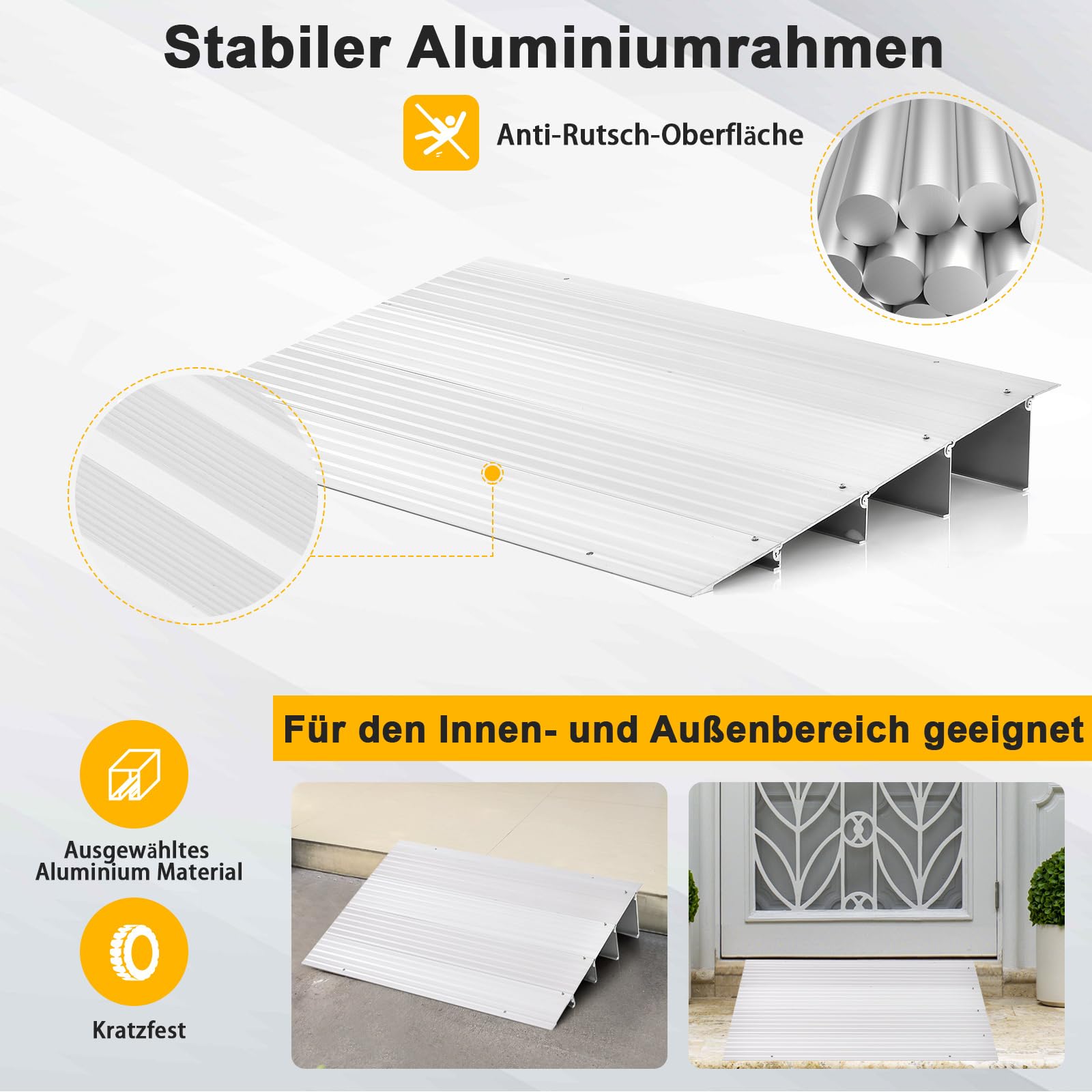 COSTWAY Türschwellenrampe, Rollstuhlrampe Aluminium mit verstellbarem Rampendesign & 317 kg Tragkraft, Bordsteinrampe rutschfest für Rollstuhl, Kinderwagen (10,5 cm Höhe)