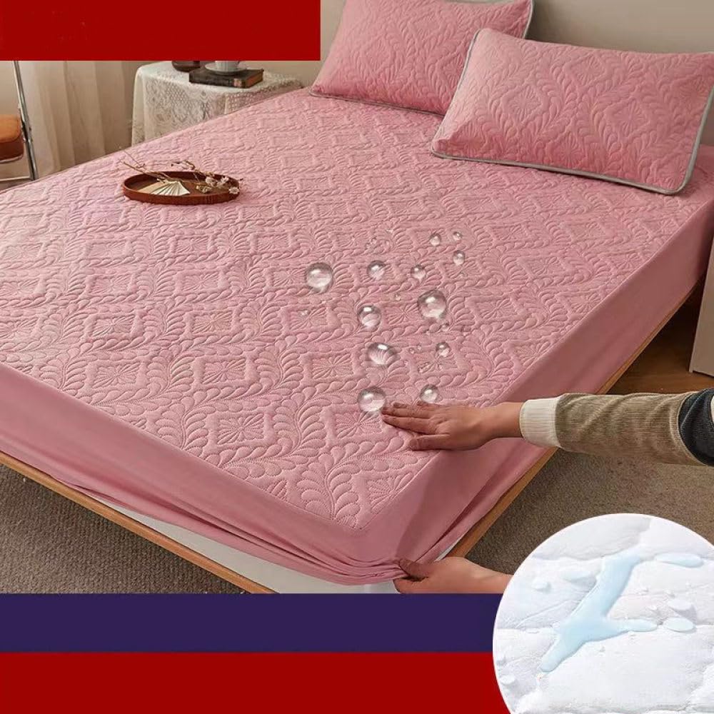 1 Uds. Colchón King Acolchado en Relieve, sábana Ajustable, Funda de Cama, sábana tamaño King, Funda de colchón Suave y Transpirable, Rosa Intenso, 200x220x30cm, 1 Unidad