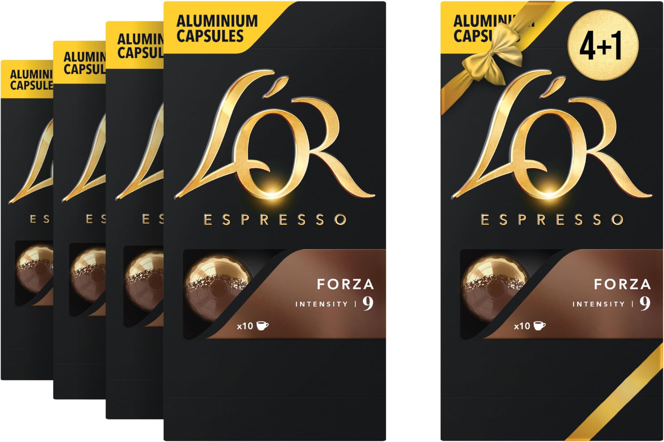 Espresso Coffee - Forza - Core Collection - Intensity 9 - Medium - 50 Aluminium Capsules Compatible with Nespresso Original Machine (Pack of 4+1)