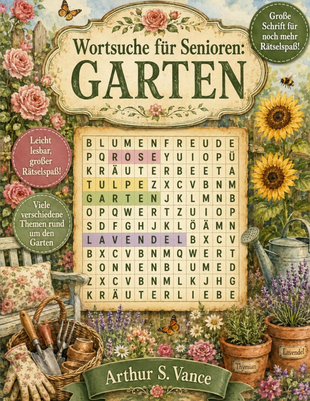 Wortsuche für Senioren: Garten: 100 Wortsuchrätsel in großer Schrift – Gedächtnistraining für Senioren mit Themen rund um Blumen, Pflanzen, Gartenarbeit und mehr