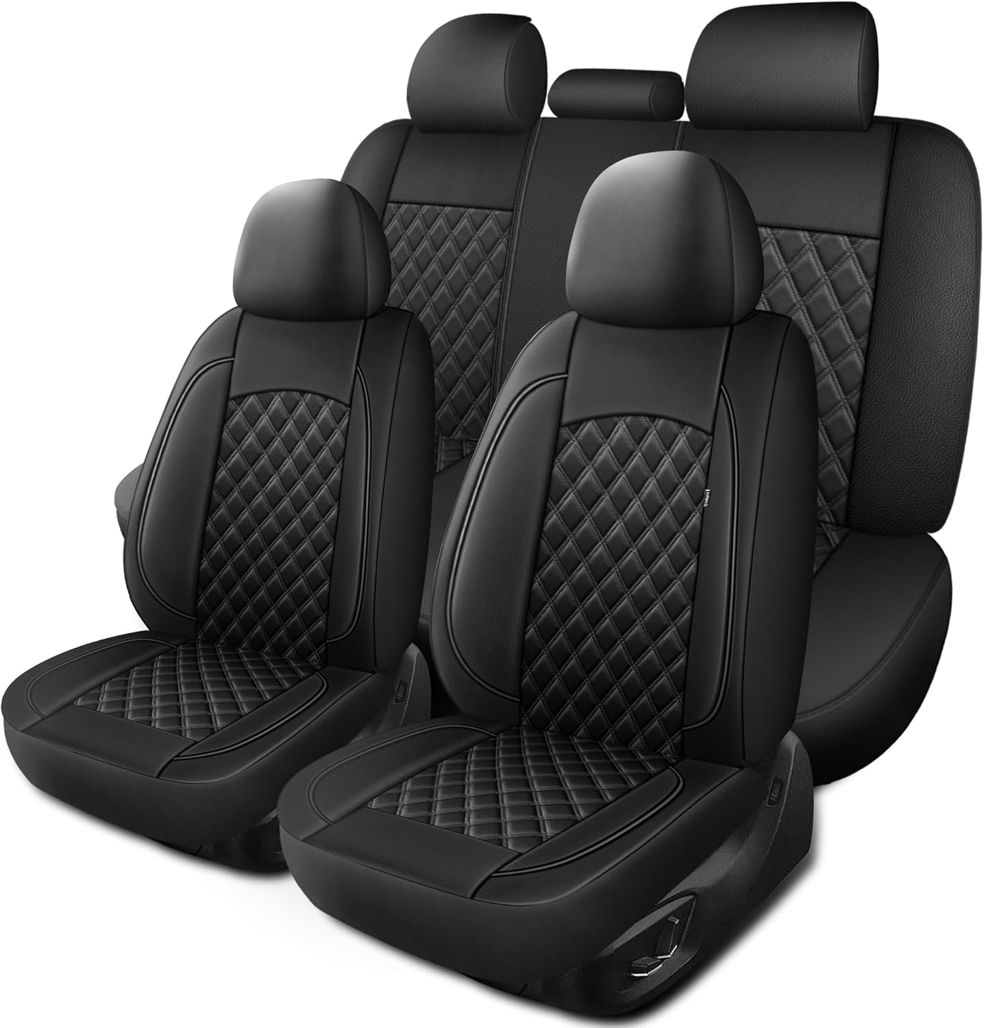Car Seat Covers Full Set, Breathable and Waterproof Napa Leather Car Seat Cover, Interior Universal Fit for Cars, Sedans, SUVs, Vans, Trucks (Full Seat, Black)