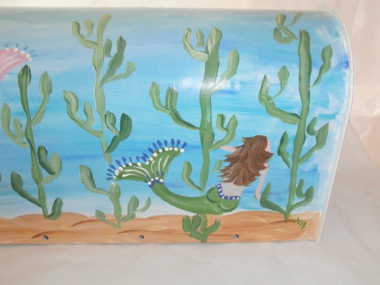 Hand painted standard metal mailbox in mermaids.