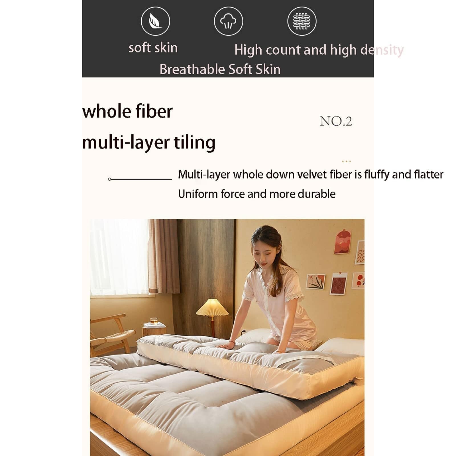 Materasso matrimoniale pieghevole, XL arrotolabile, materassino per dormire, materasso da meditazione, tappetino portatile da campeggio, divano letto per casa e viaggi, comfort e versatilità
