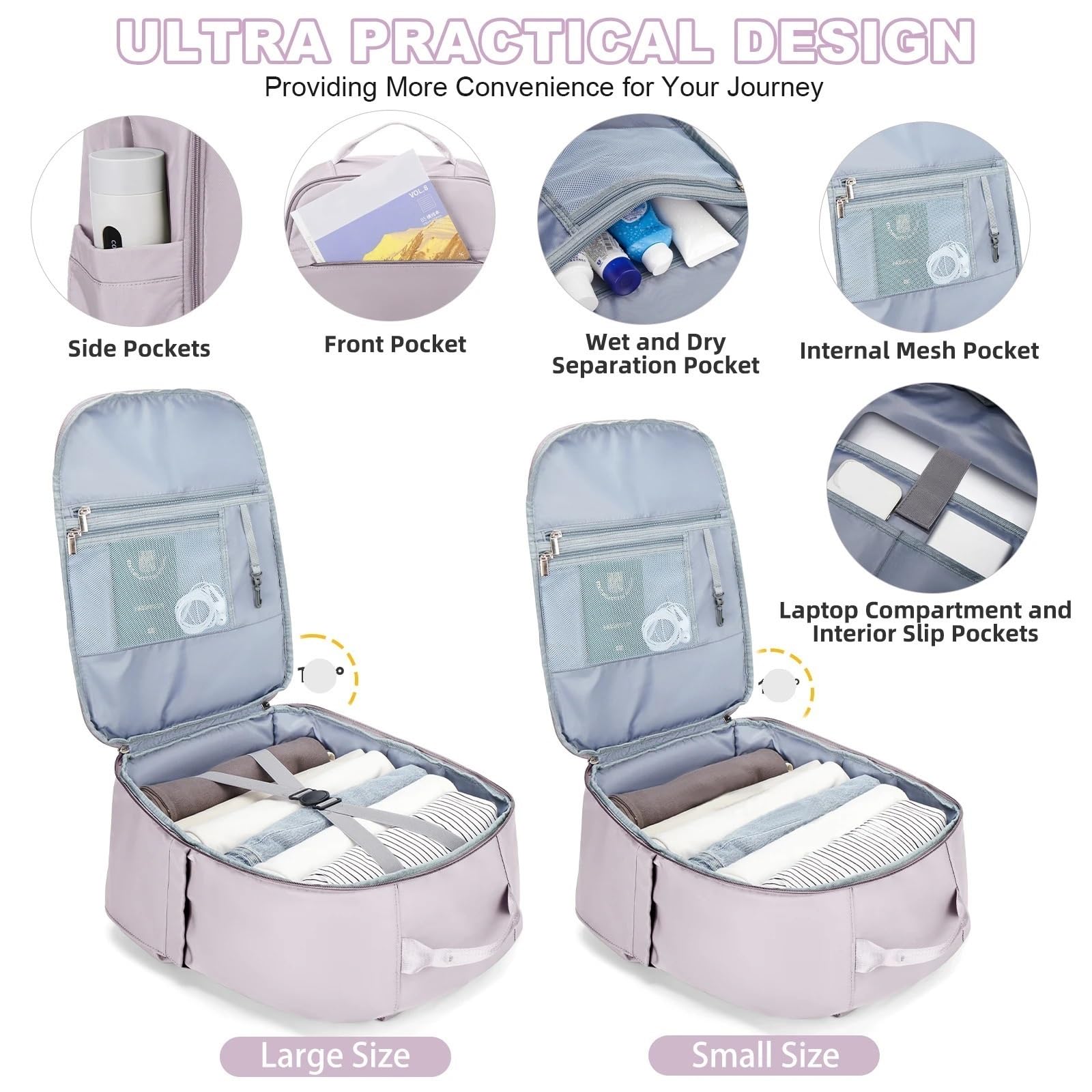 Bolsa De Cabina Mochila for Equipaje de Mano, Bolsa de Cabina de 40x20x25cm, 45x36x20cm, Mochila de Viaje Ligera for Equipaje de Mano para Viajar(Pink,Small)