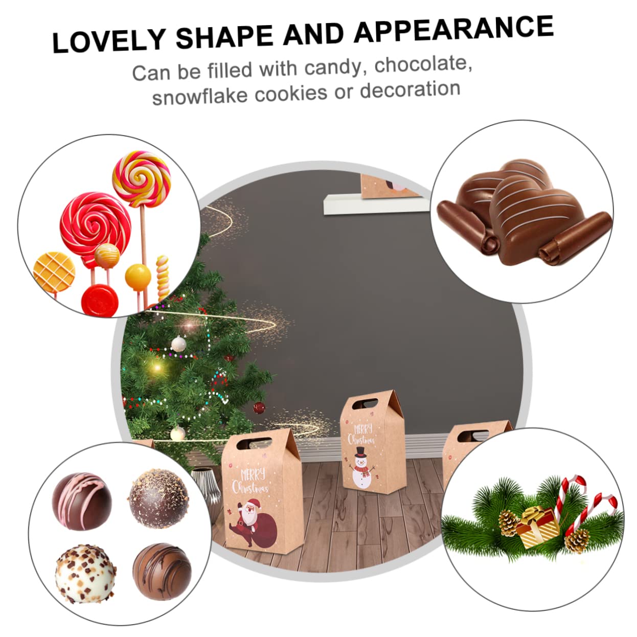 SOLUSTRE 24stücke Kraftpapier Tüten Weihnachten Weihnachtsplätzchentüten Verpackungspapiertüten Weihnachtliche Papiertüten Geschenktüten Aus Kraftpapier