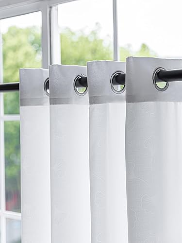 Miniatura 5 de Avigers Cortinas traslúcidas con patrón de Ginkgo Biloba blanco para sala de estar de 96 pulgadas de largo, juego de 2 paneles con ojales en la