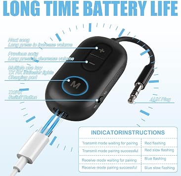 Airplane Bluetooth 5.4 Transmitter Receiver 2-in-1 Wireless Aux Adapter 3.5mm 18H Playtime Airfly pro 2 TV Airplane Car Gym Home Stereo Speaker Travel Flight