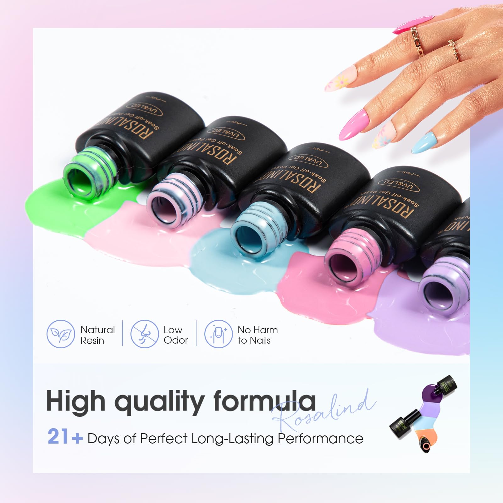 ROSALIND Smalto Semipermanente Unghie, 80 Pezzi Bianco Rosso Blu Verde Viola Colori Smalti Semipermanenti per Unghie Rosa Grigio Oro, UV/LED Mini Smalto Gel Unghie Manicure Regalo