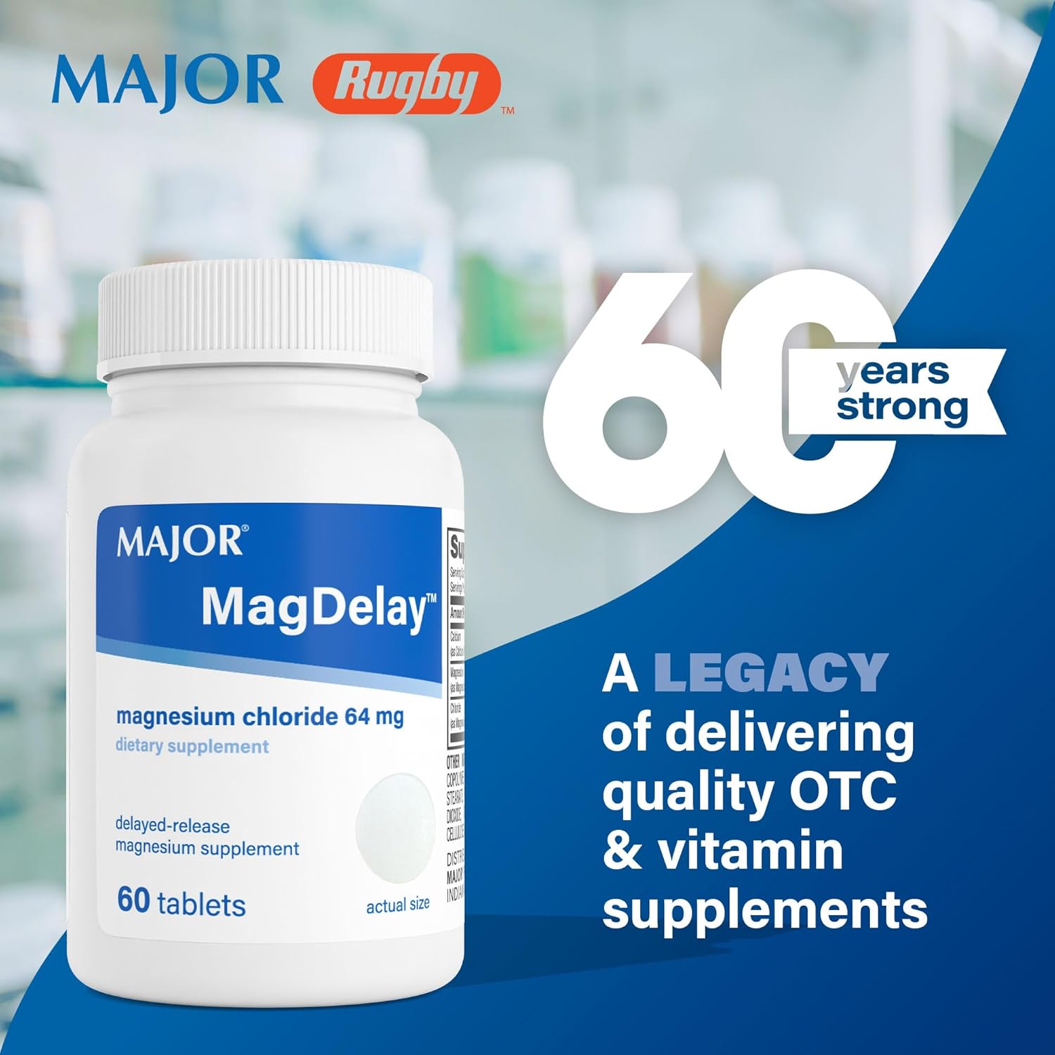 MAJOR MagDelay Magnesium Chloride 64 mg - Delayed-Release Magnesium Supplement - Dietary Supplement - 60 Tablets (3 Pack)