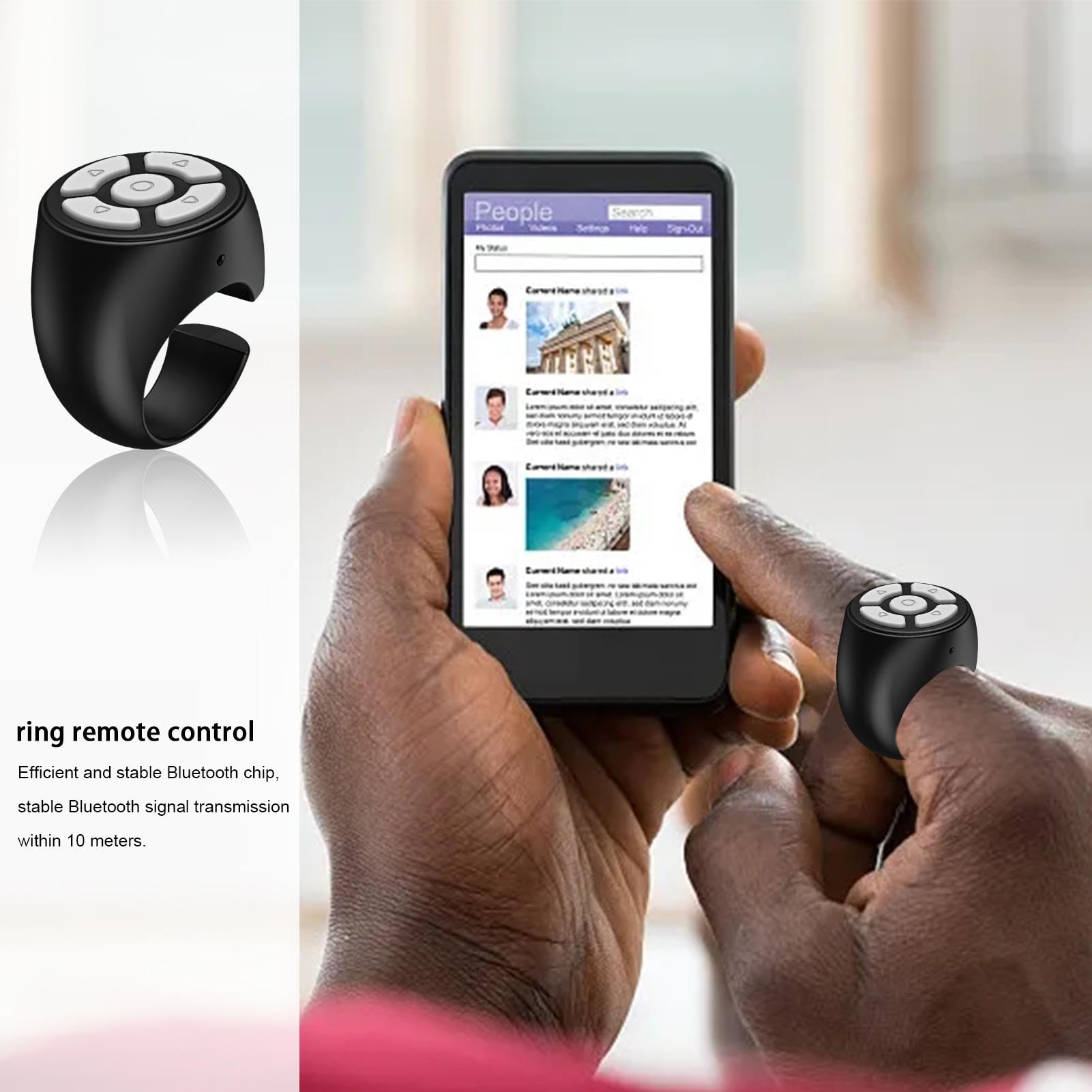 Telecomando Ad Anello Per Lettura E Selfie – Controllo Pagine E Volume Wireless, Ricarica Magnetica, Portata 10m, Batteria Per 6 Ore Di Uso Continuo