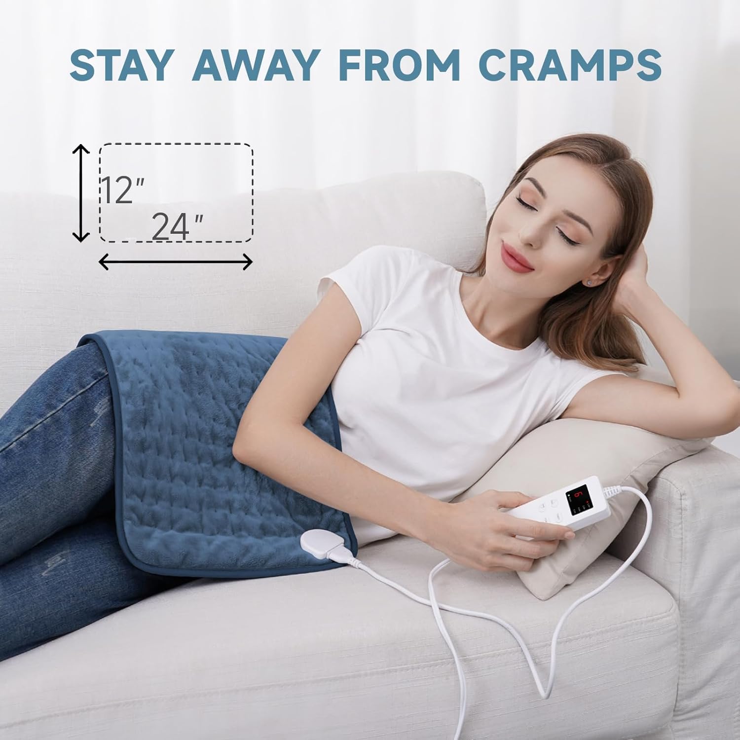 Heating Pad for Back Pain Relief, ZUODUN Electric Heating Pads for Cramps with Auto Shut Off & 6 Heat Levels, Moist Heat Therapy, Machine Washable, LED Controller, Gifts for Women, Men, Blue - Image 2