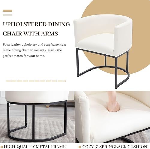 Miniatura 10 de Juego de 2 sillas de comedor tapizadas modernas de barril con brazos, sillas de cocina y comedor de lino, sillas tipo cubo de 18.5 pulgadas de ancho