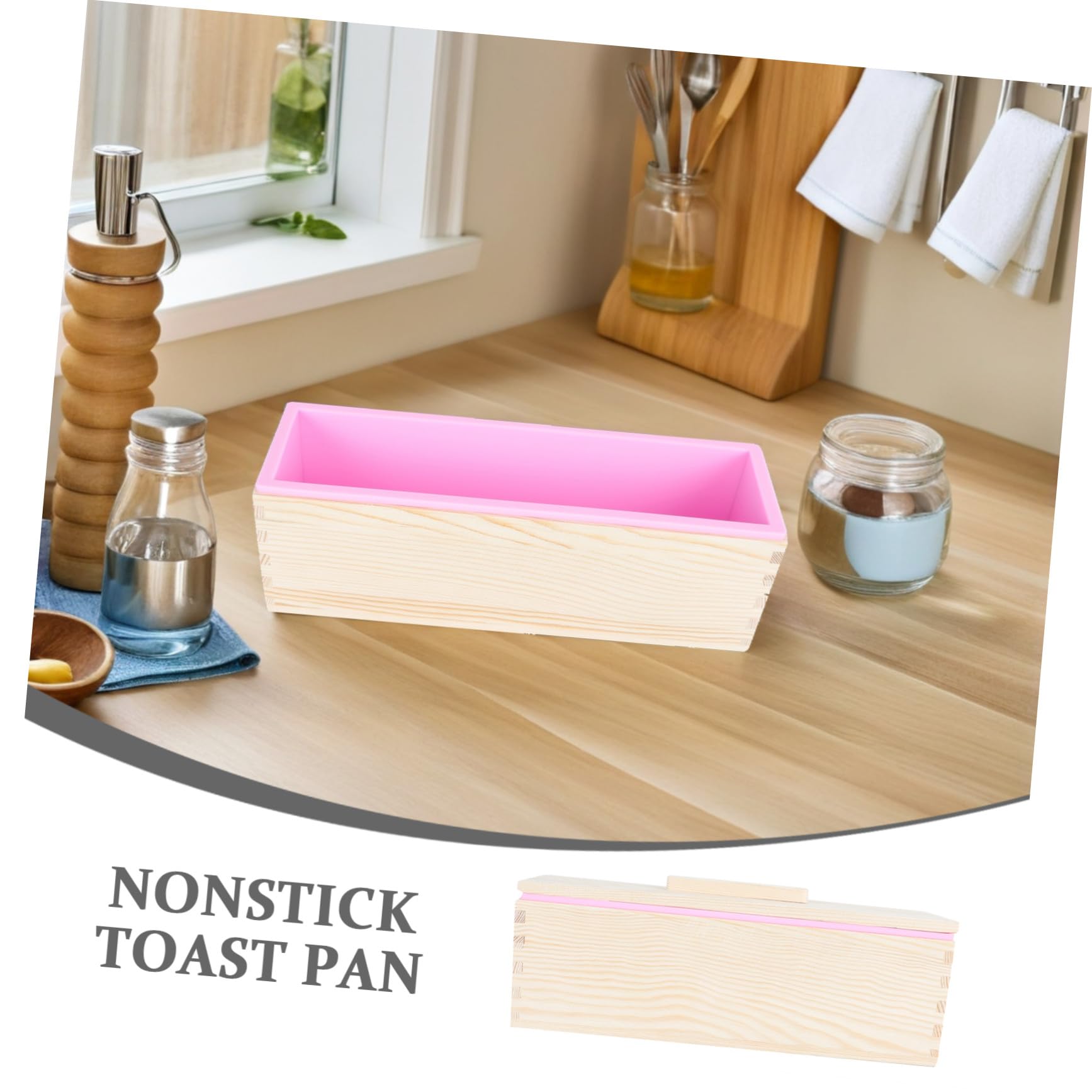 Nonstick Wooden Bread Loaf Pan with Lid Multipurpose Baking Mold for Oven Toast Cheese Cakes Sandwiches And DIY Soap Soft Silicone-blend Tray for Easy Unmolding