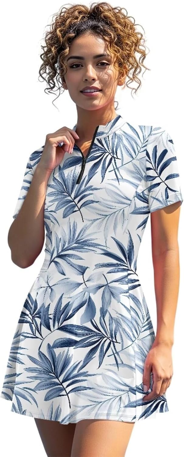 ZFRXIGN Tennis Dresses for Women Zip up Workout Golf Dress with Inner Shorts Pockets 2 Piece Outfits XS-2XL