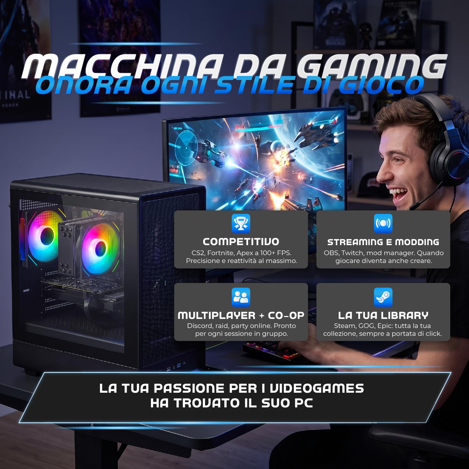 Nuwo PC Gaming Fisso i7 fino a 4GHz | 32GB RAM | SSD 1TB | GTX 1050 Ti 4GB | Windows 11 Pro Preinstallato | Computer Desktop Gaming | WiFi Ready | Crow