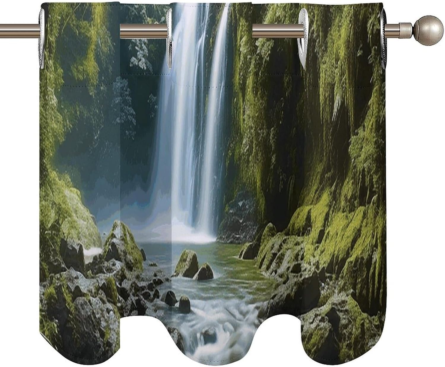 Waterfall Landscape Painting Valance for Windows, 2 Pack Kitchen Curtains Modern Home Decor, Soft Blackout Window Curtains for Living Room & Bedroom, 18 X 52 Inch