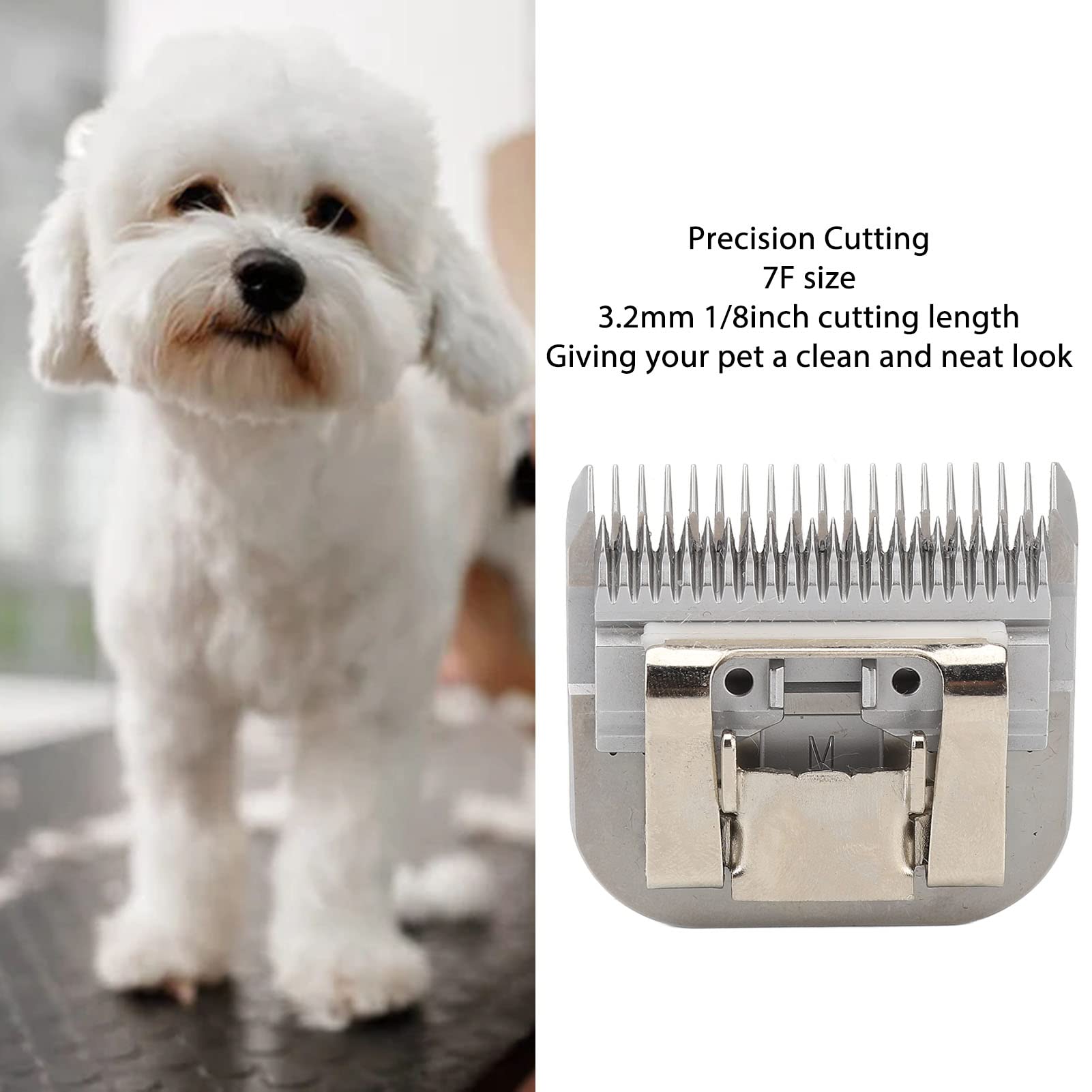 Cuchilla de esquilar para perros, tamaño 7F, 3,2 mm, hoja de esquilado de acero carbonizado extraíble con dientes profundos, cuchilla de esquilado para animales y cabeza intercambiable
