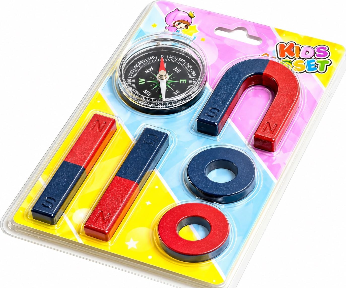 KRYTONE�6PCS Science Magnets Set for Education Science School Classroom Experiment Tools for Kids Including Bar/Ring/Horseshoe/Thread/Car Magnets (N0:-1)
